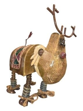 Whimsical Bobblehead Christmas Reindeer Retro Free Standing Metal Spring Dancing